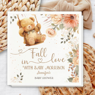 Teddy Bear Autumn Baby Shower Fall in Love Paper Napkins