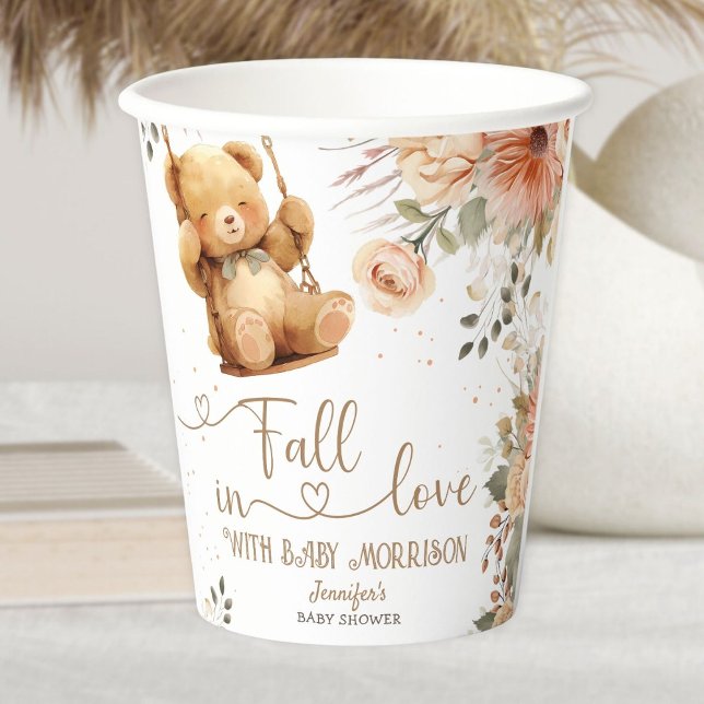 Teddy Bear Autumn Baby Shower Fall in Love Paper Paper Cups (Creator Uploaded)
