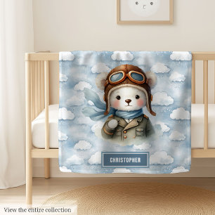 Teddy Bear Aviator Blanket for Baby Boy Present