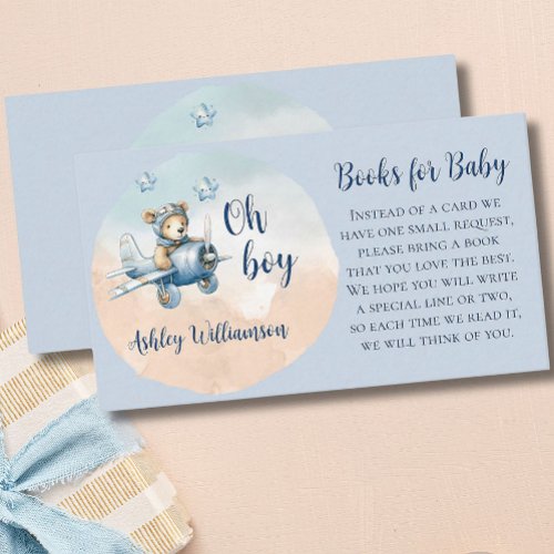 Teddy Bear Aviator Books for Baby Shower  Enclosure Card
