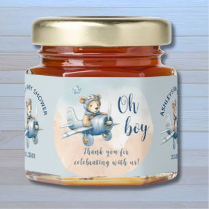 Teddy Bear Aviator Oh Boy Baby Shower Honey Jar Favors
