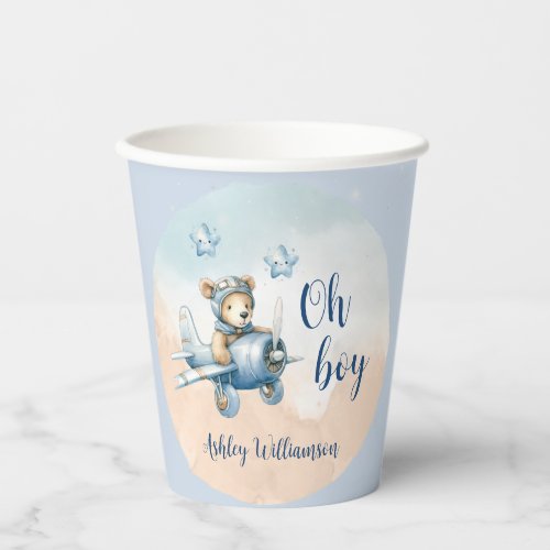 Teddy Bear Aviator Oh Boy Baby Shower  Paper Cups