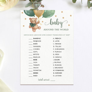 Teddy Bear Baby Around The World Baby Shower Card