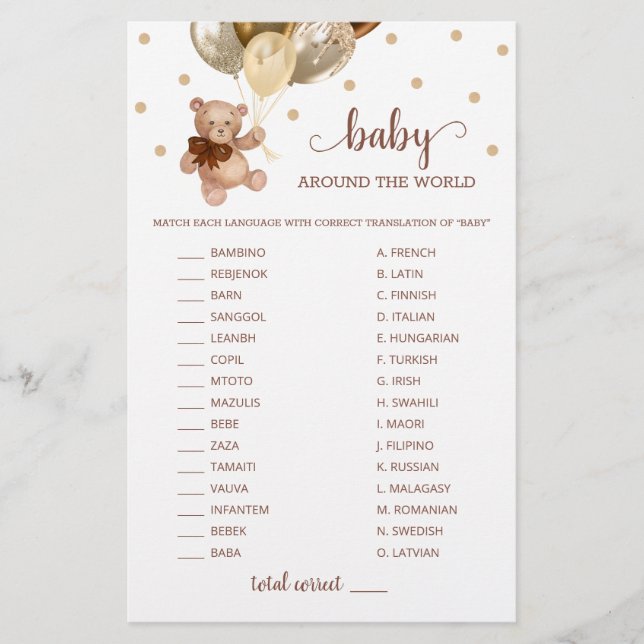 Teddy Bear Baby Around The World Game (Front)