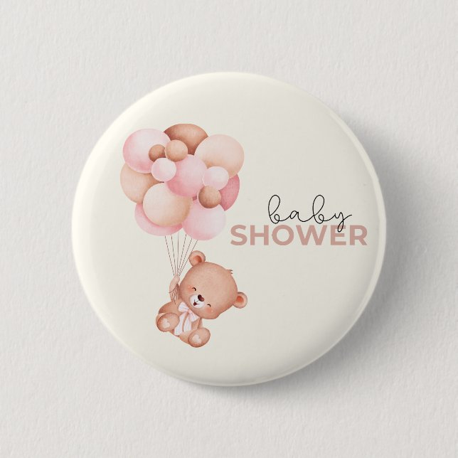 Teddy Bear Baby Baby Shower Button (Front)