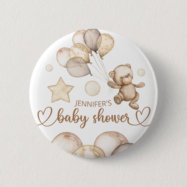 Teddy Bear Baby Bear Baby Shower Ballon  Button (Front)
