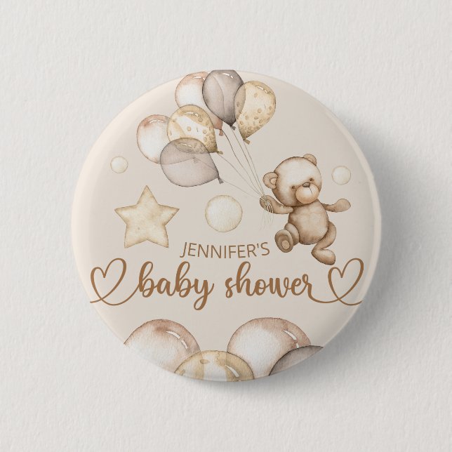 Teddy Bear Baby Bear Baby Shower Balloon  Button (Front)