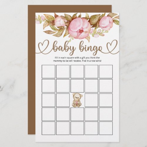 Teddy Bear Baby Bear Baby Shower Bingo Game