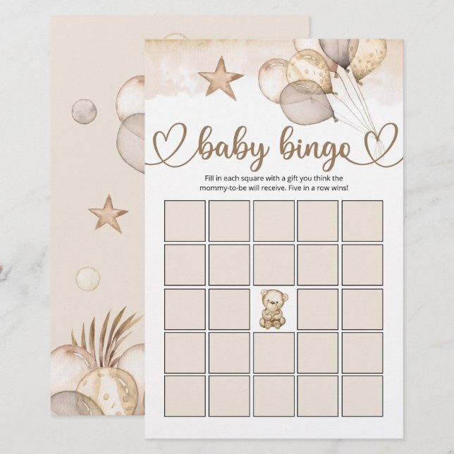 Teddy Bear Baby Bear Baby Shower Bingo Game (Front/Back)