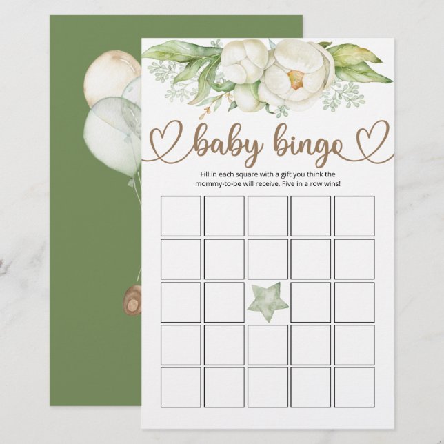 Teddy Bear Baby Bear Baby Shower Bingo Game (Front/Back)