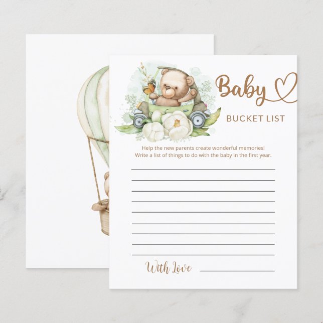Teddy Bear Baby Bear Baby Shower Bucket List (Front/Back)