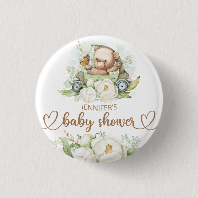 Teddy Bear Baby Bear Baby Shower Button (Front)