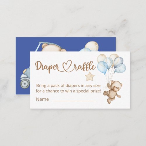 Teddy Bear Baby Bear Baby Shower Diaper Raffle Enclosure Card