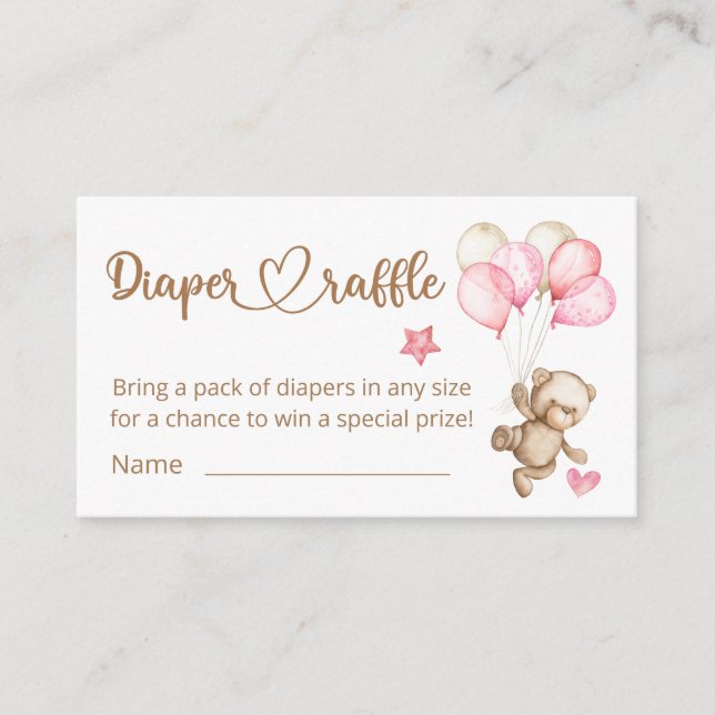 Teddy Bear Baby Bear Baby Shower Diaper Raffle  Enclosure Card (Front)