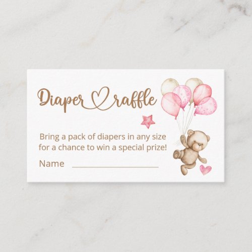 Teddy Bear Baby Bear Baby Shower Diaper Raffle  Enclosure Card