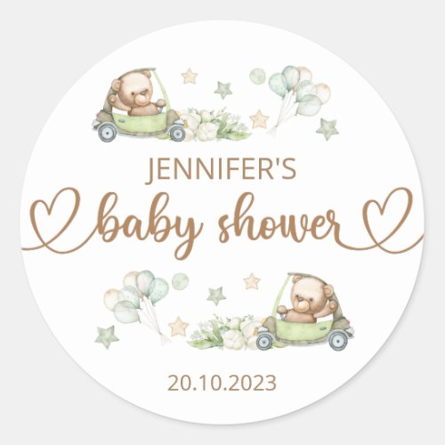 Teddy Bear Baby Bear Baby Shower Floral Classic Round Sticker