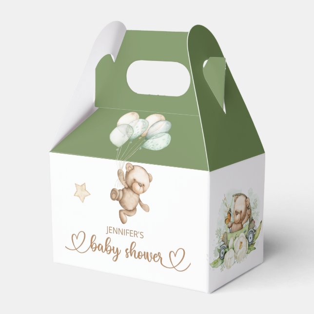 Teddy Bear Baby Bear Baby Shower Floral  Favor Box (Front Side)