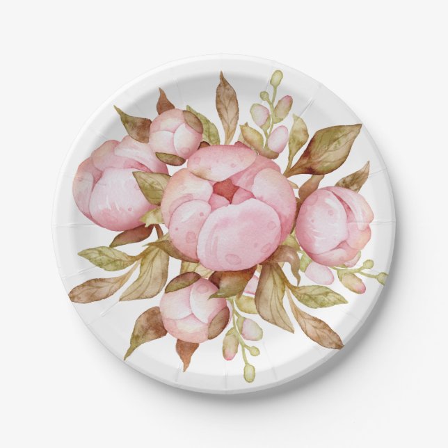 Teddy Bear Baby Bear Baby Shower Floral Paper Plates (Front)