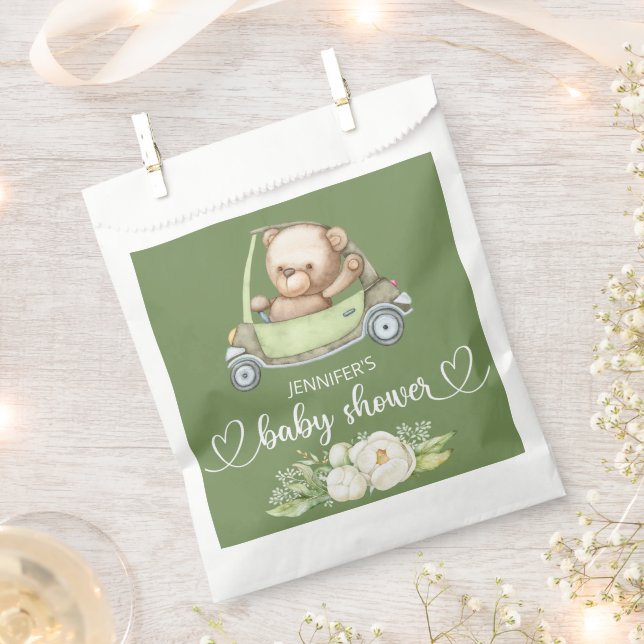 Teddy Bear Baby Bear Baby Shower Green  Favor Bag (Clipped)