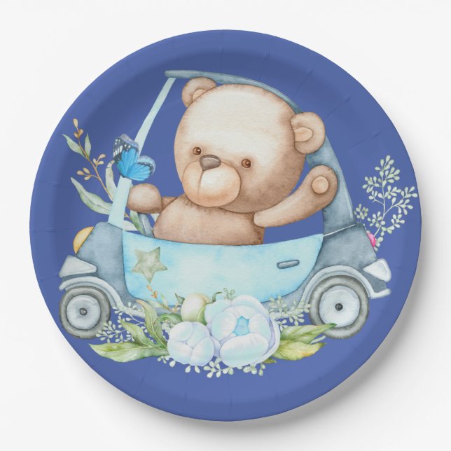 Teddy Bear Baby Bear Baby Shower Paper Plates (Front)
