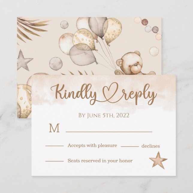 Teddy Bear Baby Bear Baby Shower  RSVP Card (Front/Back)