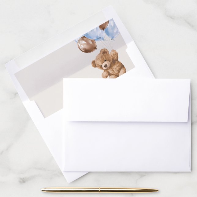 Teddy Bear, Baby Bear, Blue Balloons, Baby Shower Envelope Liner (Desk)