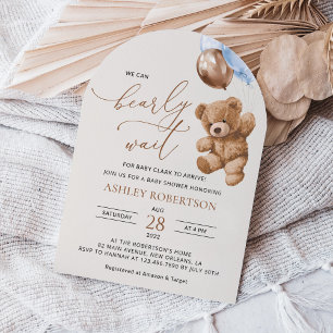 Teddy Bear, Baby Bear, Blue Balloons, Baby Shower Invitation