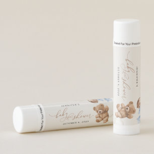Teddy Bear, Baby Bear, Blue Balloons, Baby Shower Lip Balm