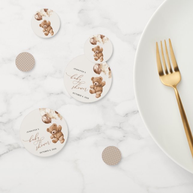 Teddy Bear, Baby Bear, Brown Balloons, Baby Shower Confetti (Group)