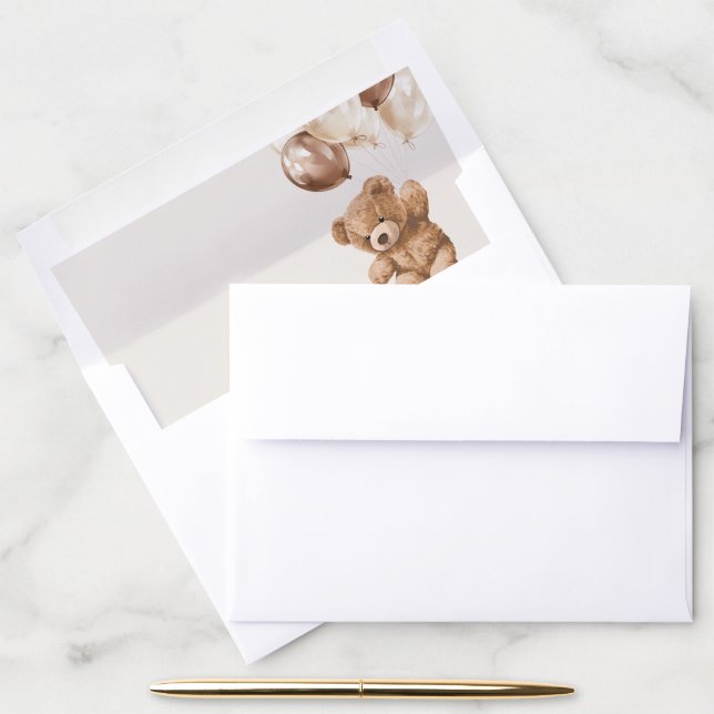 Teddy Bear, Baby Bear, Brown Balloons, Baby Shower Envelope Liner (Desk)
