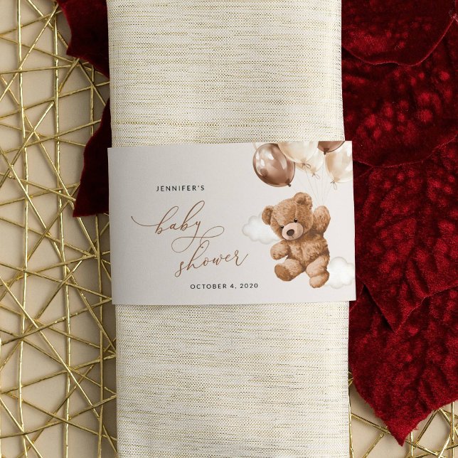 Teddy Bear, Baby Bear, Brown Balloons, Baby Shower Napkin Bands (Creator Uploaded)