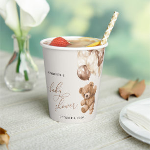 Teddy Bear, Baby Bear, Brown Balloons, Baby Shower Paper Cups