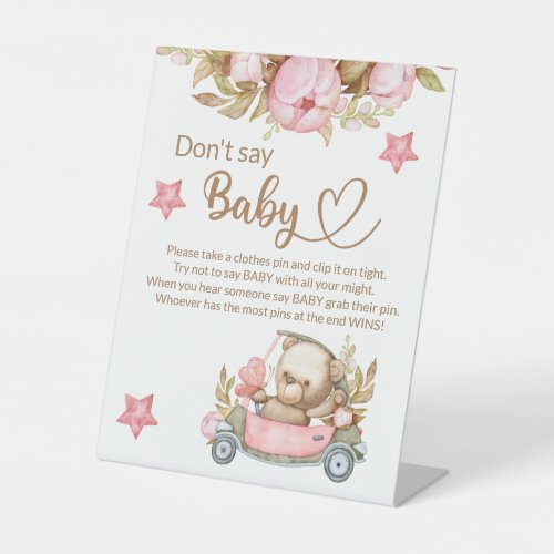 Teddy bear baby bear dont say baby shower game  pedestal sign