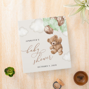 Teddy Bear, Baby Bear, Green Balloons, Baby Shower 3 Ring Binder
