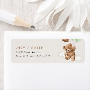 Teddy Bear, Baby Bear, Green Balloons, Baby Shower Label