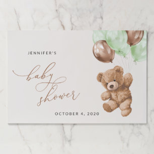 Teddy Bear, Baby Bear, Green Balloons, Baby Shower Paper Pad
