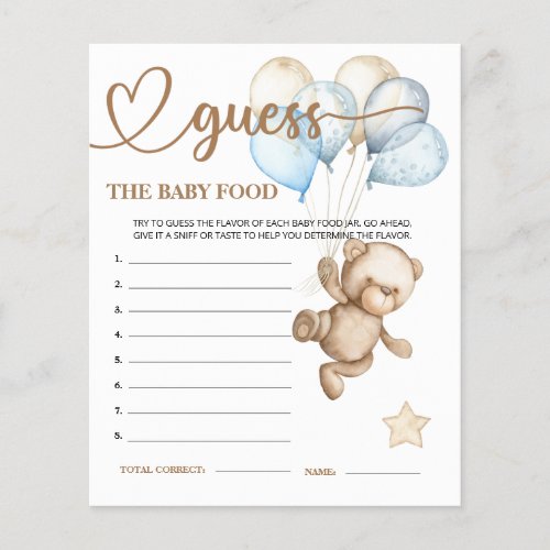 Teddy Bear Baby Bear Guess the Baby Food Card