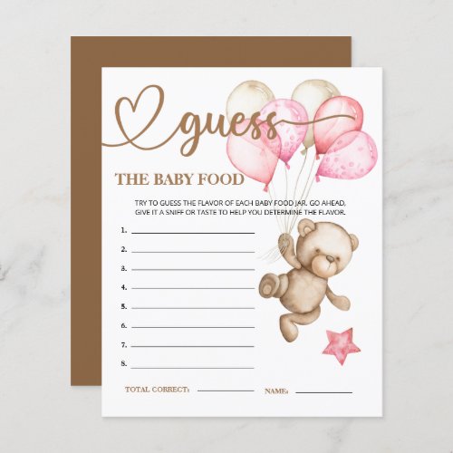 Teddy Bear Baby Bear Guess the Baby Food Card