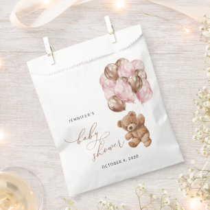 Teddy Bear, Baby Bear, Pink Balloons, Baby Shower Favor Bag