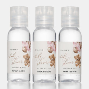 Teddy Bear, Baby Bear, Pink Balloons, Baby Shower Hand Sanitizer