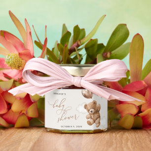 Teddy Bear, Baby Bear, Pink Balloons, Baby Shower Honey Jar Favors