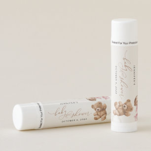 Teddy Bear, Baby Bear, Pink Balloons, Baby Shower Lip Balm