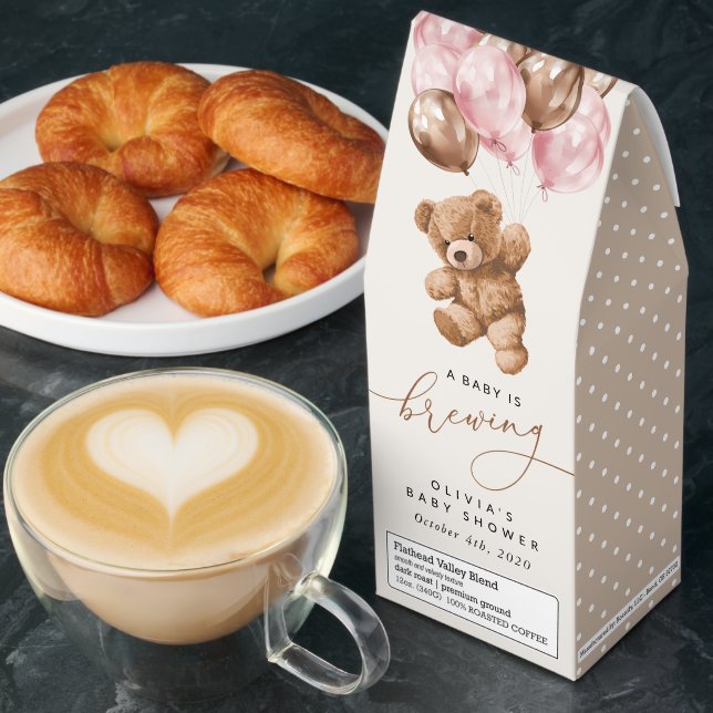 Teddy Bear, Baby Bear, Pink Balloons, Baby Shower Roasted Coffee (Breakfast)