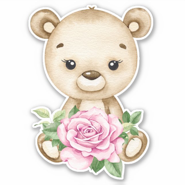 Teddy Bear Baby Bear Pink Cute Animal Sticker (Front)