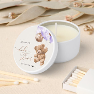 Teddy Bear, Baby Bear, Purple Balloon, Baby Shower Mini Candle Favors