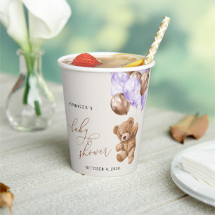 Teddy Bear, Baby Bear, Purple Balloon, Baby Shower Paper Cups
