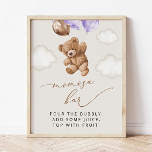 Teddy Bear, Baby Bear, Purple Balloons, Momosa Bar Poster