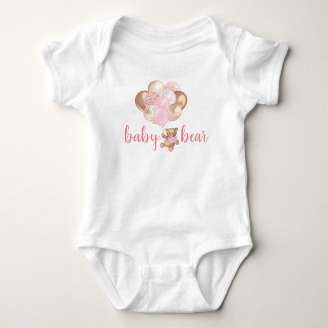 Teddy Bear Baby Bear Rose Gold Balloons Baby Bodysuit (Front)