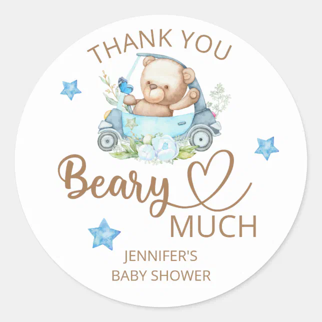 Teddy bear baby bear Thank you beary much Classic Round Sticker | Zazzle