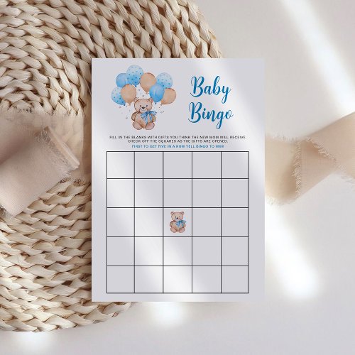 Teddy Bear Baby Bingo Game Card